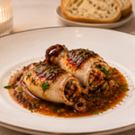 Baccalà alla Ligure con Salsa di Capperi e Acciughe su Polenta Morbida